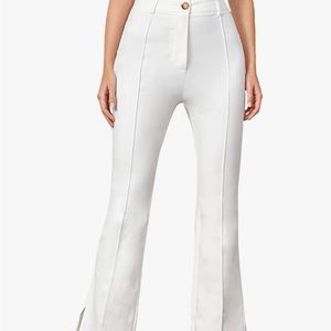 Floerns Solid White High Waist Split Hem Flare Leg Long Pants